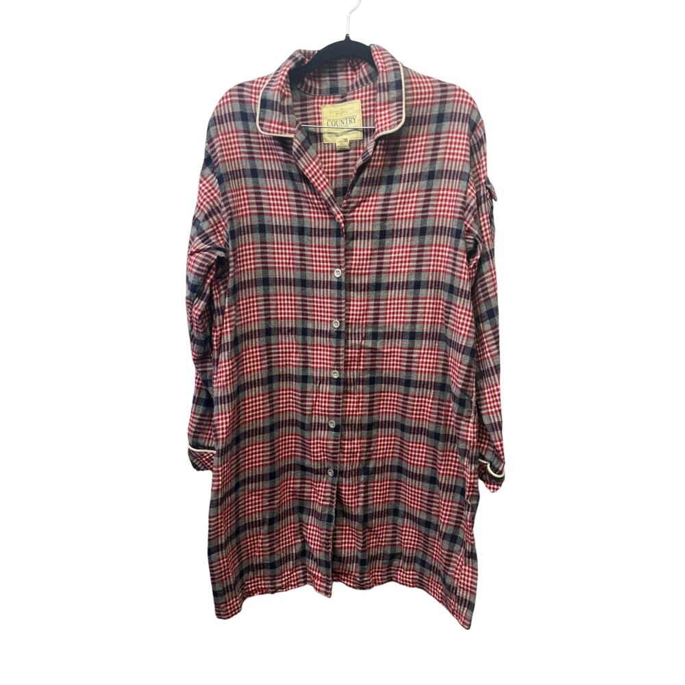 Erika Taylor Red Plaid Flannel Nightgown Sz large country cottons
